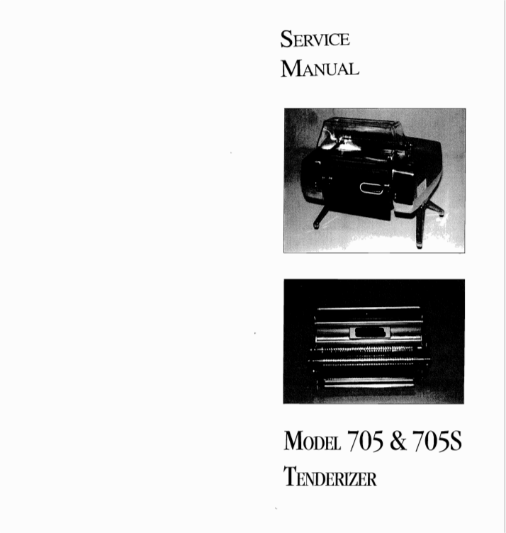 Berkel Model 705 & 705S, Berkel 705 parts diagram, Berkel 705S troubleshooting, Berkel tenderizer cleaning instructions