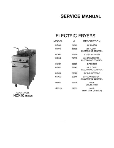 HOBART MODEL HCK Series, HDK Series, HEF Series ELECTRIC FRYER SERVICE, TECHNICAL AND REPAIR MANUAL