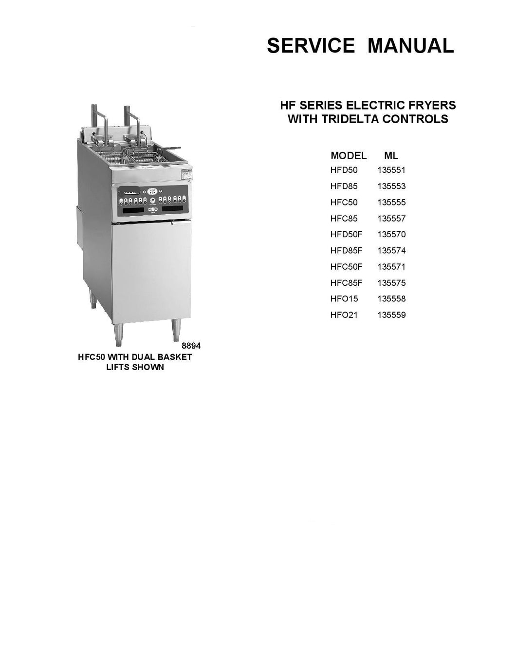 HOBART MODEL HF SERIES ELECTRIC FRYER SERVICE, TECHNICAL AND REPAIR MANUAL
