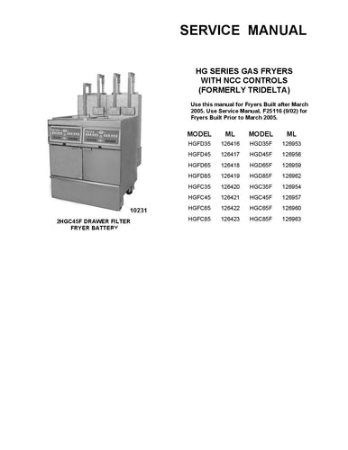 HOBART MODEL HG Series Gas Fryer NCC Controls SERVICE, TECHNICAL AND REPAIR MANUAL