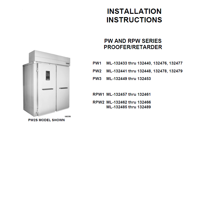 PW1, PW2, PW3, RPW1, RPW2 SERIES PROOFER/RETARDER 