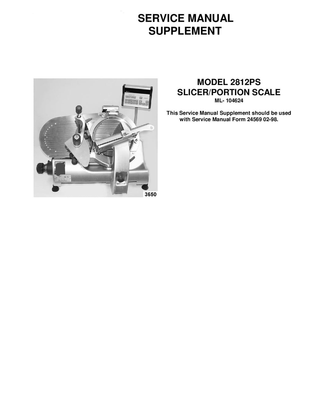 HOBART MODEL 2812PS SLICER/PORTION SCALE SERVICE, TECHNICAL AND REPAIR MANUALS PDF