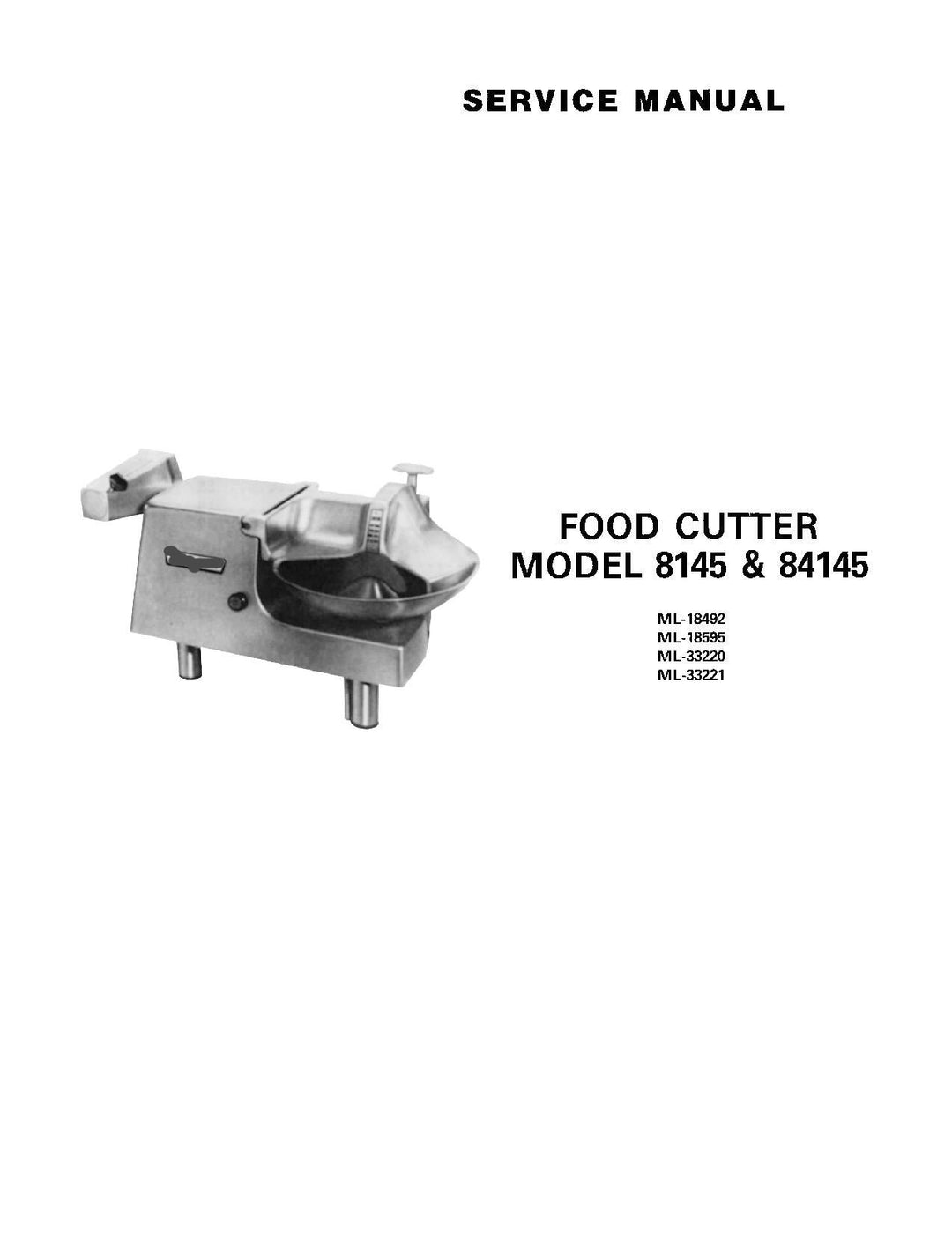 HOBART MODEL 8145, 84145 Buffalo Chopper SERVICE, TECHNICAL AND REPAIR