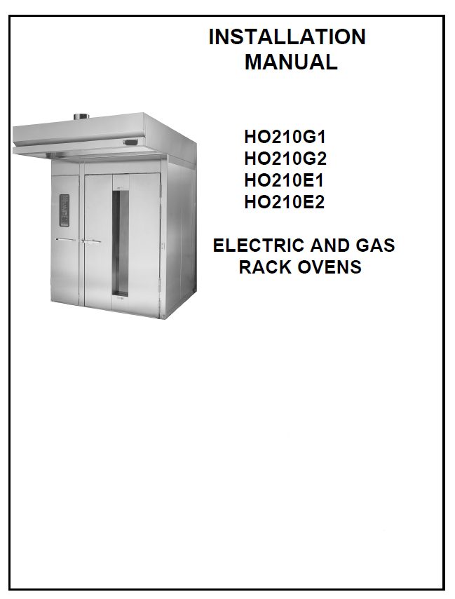 Hobart Model HO210G1, HO210G2, HO210E1, HO210E2 Electric and Gas Rack